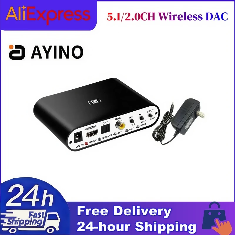 AYINO DA615H 5.1/2.0CH Wireless DAC Audio Decoder Adapter Bluetooth Audio Reciever Optical Coaxial U Play ARC DTS AC3 HDMI
AYINO DA615H 5.1/2.0CH Wireless DAC Audio Decoder Adapter Bluetooth Audio Reciever Optical Coaxial U Play ARC DTS AC3 HDMI