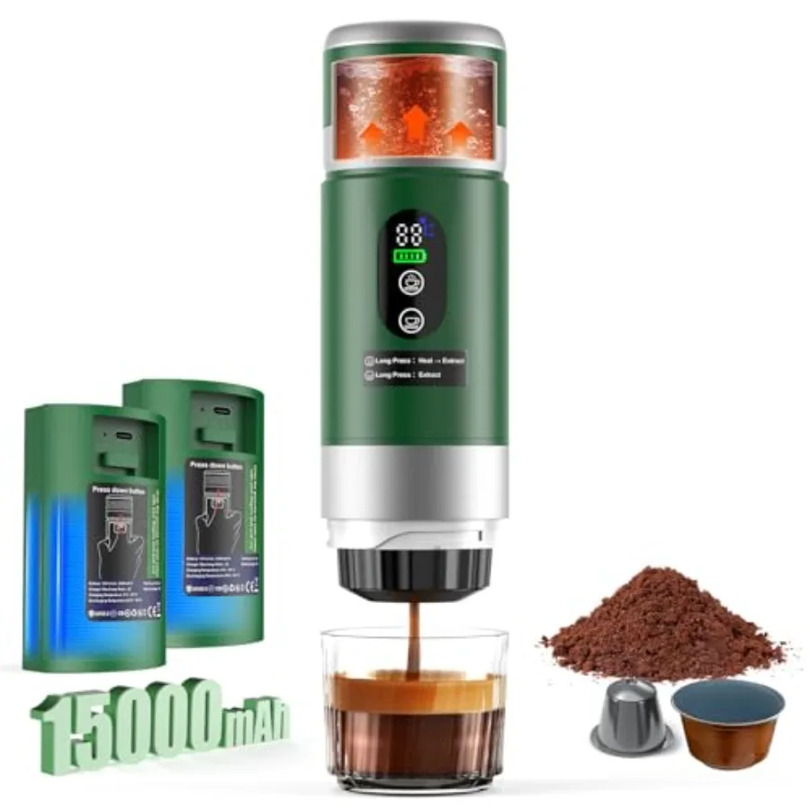 Portable espresso machine for travel, stainless steel black, 20 bar pressure with removable battery and USB-C self-heating, 3-i
Portable espresso machine for travel, stainless steel black, 20 bar pressure with removable battery and USB-C self-heating, 3-i