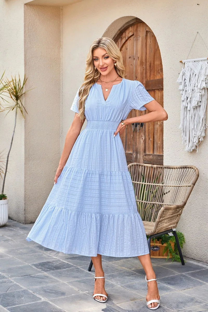 Solid Color Party Dresses Woman Summer New Fashion Deep V Neck Pleated Long Dress Vestidos Y2k French Woman Elegant Clothing
Solid Color Party Dresses Woman Summer New Fashion Deep V Neck Pleated Long Dress Vestidos Y2k French Woman Elegant Clothing