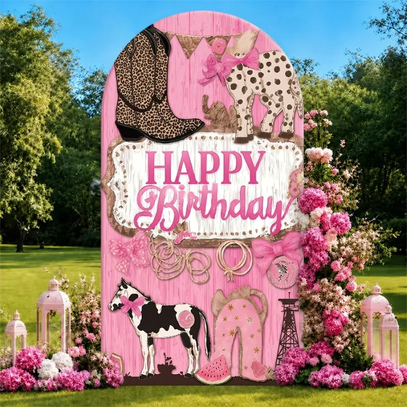 Single Side Arch Backdrop Cover Rustic Pink Cowboy Theme Birthday Background for Party Decor with Cowgirl Boots Dalmatian Horse
Single Side Arch Backdrop Cover Rustic Pink Cowboy Theme Birthday Background for Party Decor with Cowgirl Boots Dalmatian Horse