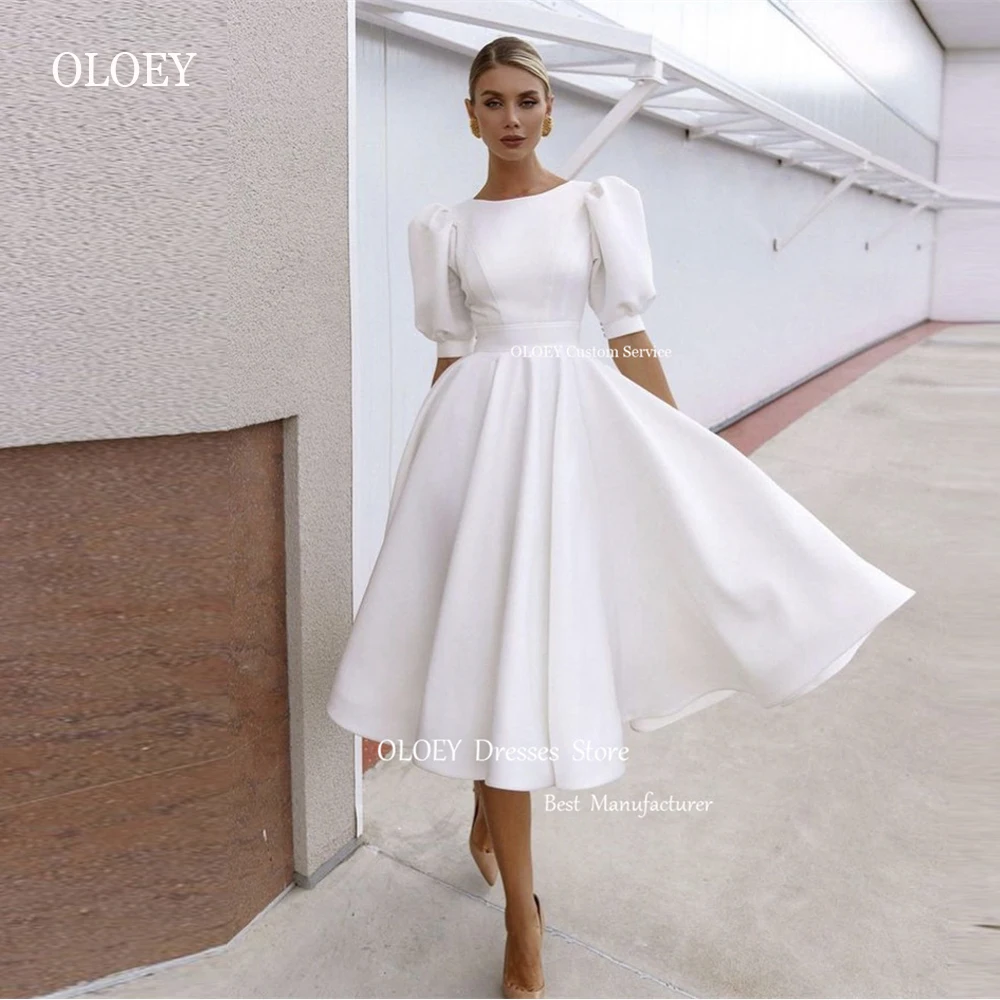 OLOEY Simple A Line Satin Short Wedding Dresses Half Sleeves O-Neck Tea Length Vintage Bridal Gowns Bride Formal Party Dress
OLOEY Simple A Line Satin Short Wedding Dresses Half Sleeves O-Neck Tea Length Vintage Bridal Gowns Bride Formal Party Dress