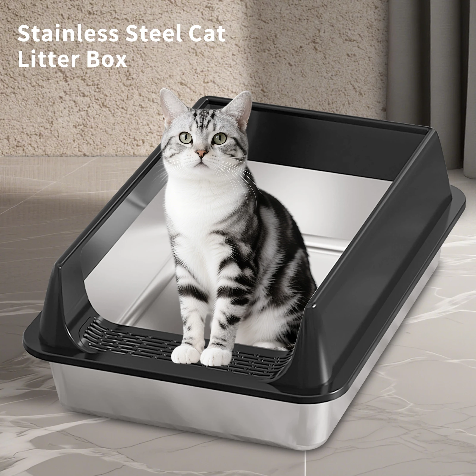 black L10 Stainless steel cat litter box, made of thickened material to prevent scratching and leakage, easy to clean and non stick to sand, durable and odorless, suitable for cats of all sizes, making home cle
black L10 Stainless steel cat litter box, made of thickened material to prevent scratching and leakage, easy to clean and non stick to sand, durable and odorless, suitable for cats of all sizes, making home cle