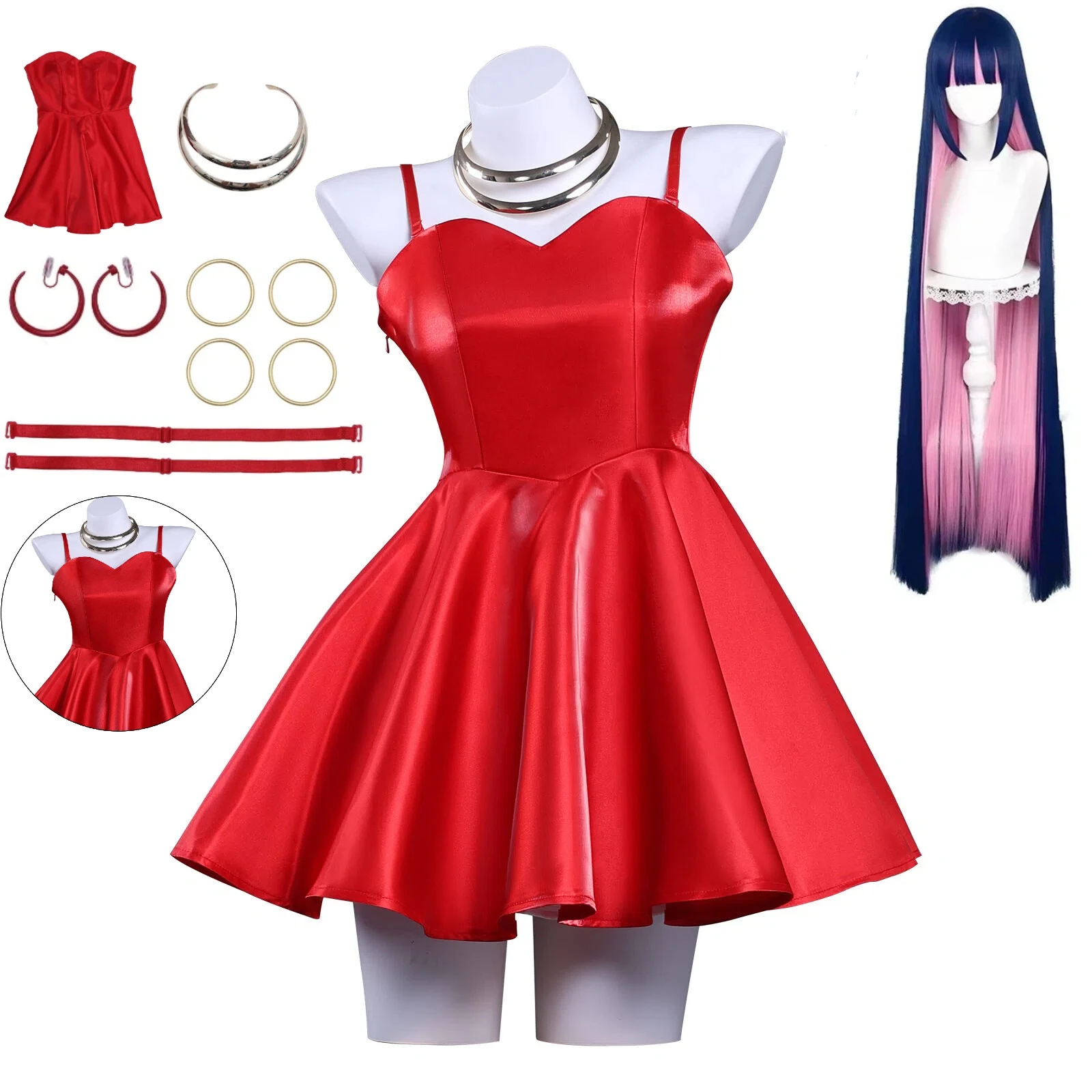 Anime Panty Stocking Panty Cosplay Red Slip Dress Bracelet Earrings Accessories Halloween Anime Cosplay Costume for Women
Anime Panty Stocking Panty Cosplay Red Slip Dress Bracelet Earrings Accessories Halloween Anime Cosplay Costume for Women