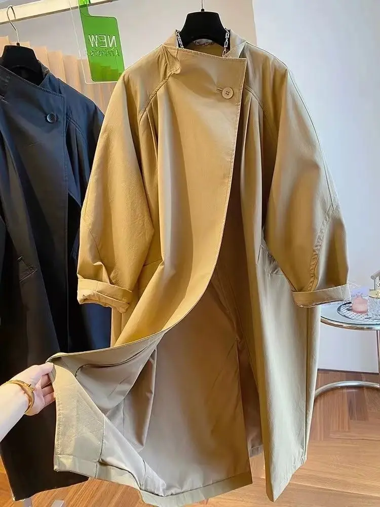 High End Stand Up Collar Outwear 2025 Spring Big Size Women's Casual Loose Mid Long Windbreaker Lining Jacket Khaki Black Top
High End Stand Up Collar Outwear 2025 Spring Big Size Women's Casual Loose Mid Long Windbreaker Lining Jacket Khaki Black Top