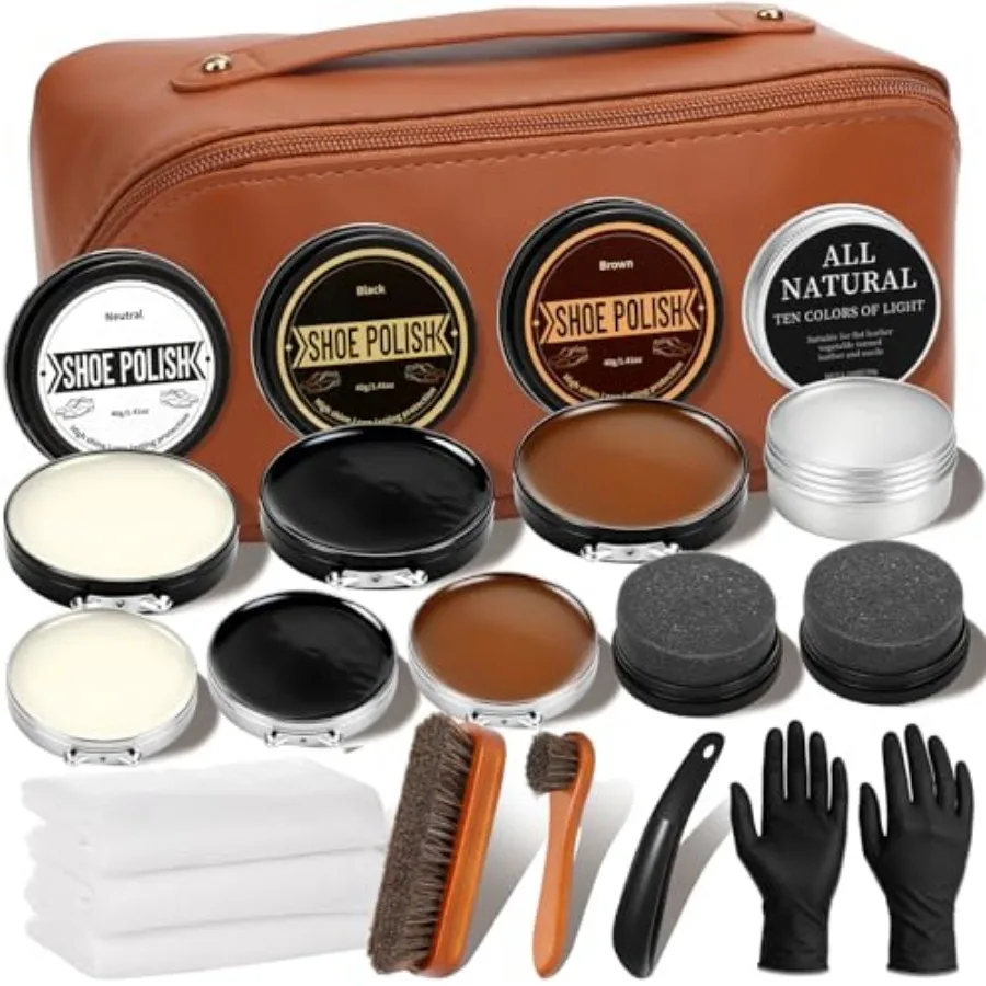 Cruzix Shoe Care Kit for Men Women-16 PCS Shoe Shine Kit Gifts with Black/Brown/Neutral Shoe Polish Kit, Mink Oil, Horsehair Br
Cruzix Shoe Care Kit for Men Women-16 PCS Shoe Shine Kit Gifts with Black/Brown/Neutral Shoe Polish Kit, Mink Oil, Horsehair Br