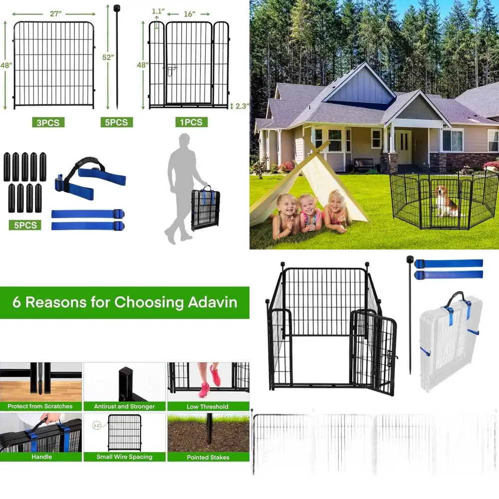 48 Heavy-Duty 8.9ft Black Metal Dog Fence, 4-Panel Garden Barrier with Low Threshold Door
48 Heavy-Duty 8.9ft Black Metal Dog Fence, 4-Panel Garden Barrier with Low Threshold Door