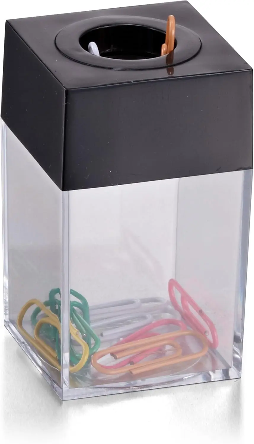 Small Clip Dispenser with Magnetic Top, Clear/Black for Desk Organization
Small Clip Dispenser with Magnetic Top, Clear/Black for Desk Organization