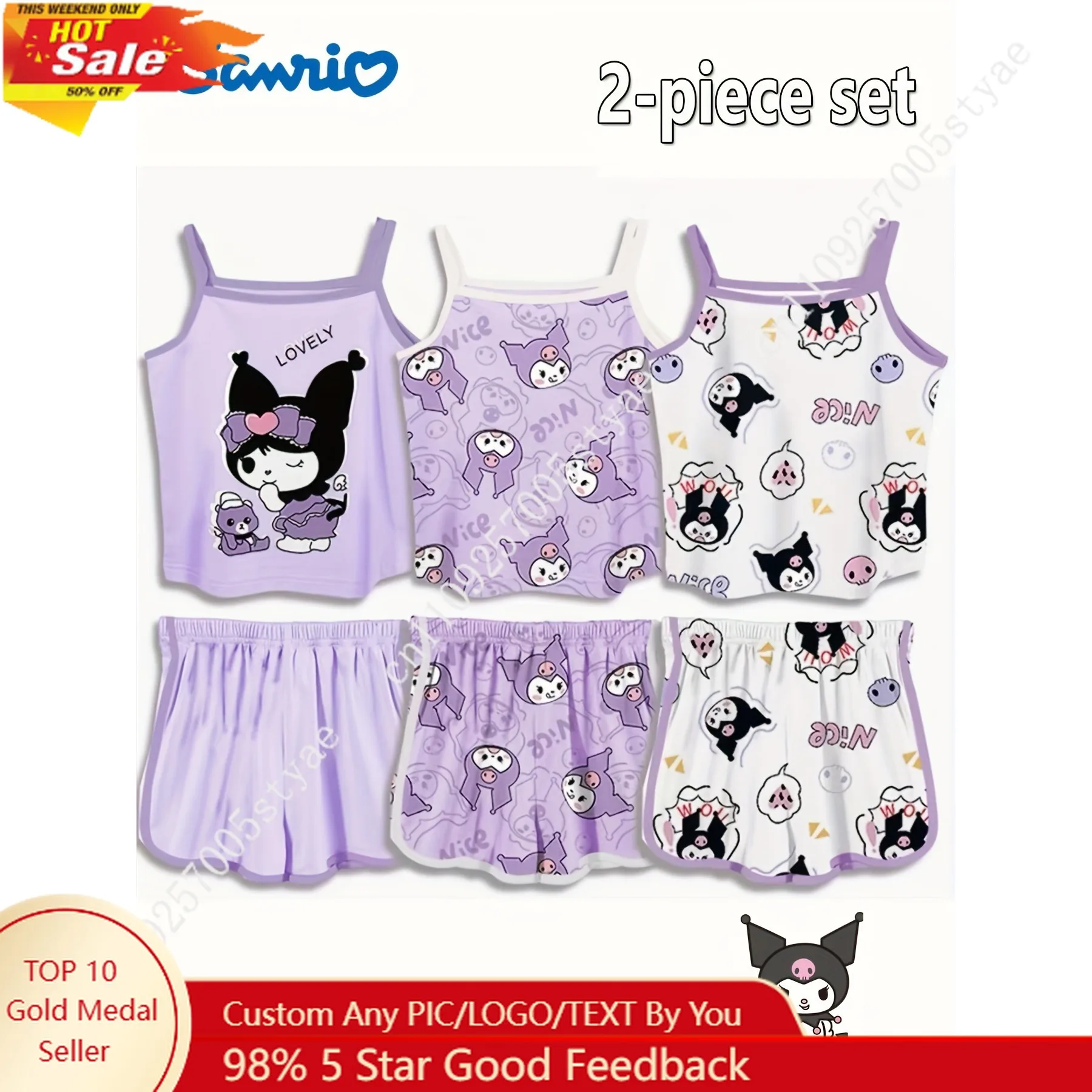 2pc Set Sanrio Kuromi New Summer Girls' Cotton Clothing Set Playful Camisole Top and Printed Shorts Purple Themed Design
2pc Set Sanrio Kuromi New Summer Girls' Cotton Clothing Set Playful Camisole Top and Printed Shorts Purple Themed Design