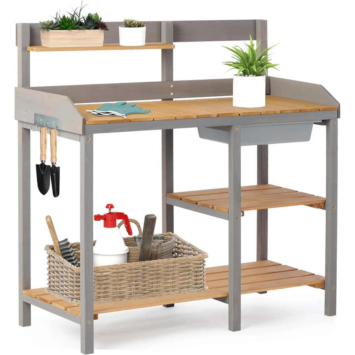 Wooden Potting Bench Table with Sink,Outdoor Garden Table Work Bench with Shelf, Workstation for Outside Lawn Patio
Wooden Potting Bench Table with Sink,Outdoor Garden Table Work Bench with Shelf, Workstation for Outside Lawn Patio