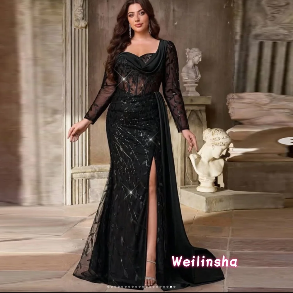 Black Embroidered Sequin Fishtail Mother of the Bridal Dress with Sheer Long Sleeves Cowl Neck Wedding Dress Customized PlusSize
Black Embroidered Sequin Fishtail Mother of the Bridal Dress with Sheer Long Sleeves Cowl Neck Wedding Dress Customized PlusSize
