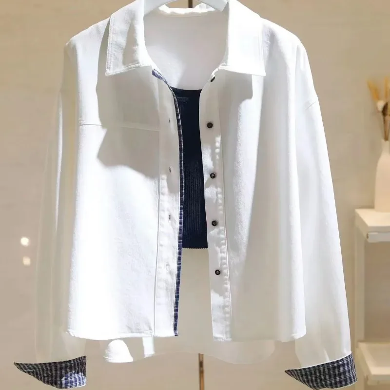 Womens White Plaid Patchwork Shirt Loose Casual Long Sleeve Blouse
Womens White Plaid Patchwork Shirt Loose Casual Long Sleeve Blouse