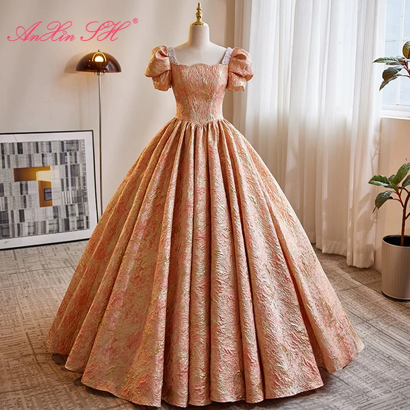 AnXin SH princess orange pink flower satin sweetheart short puff sleeve beading bow ball gown party customized evening dress
AnXin SH princess orange pink flower satin sweetheart short puff sleeve beading bow ball gown party customized evening dress