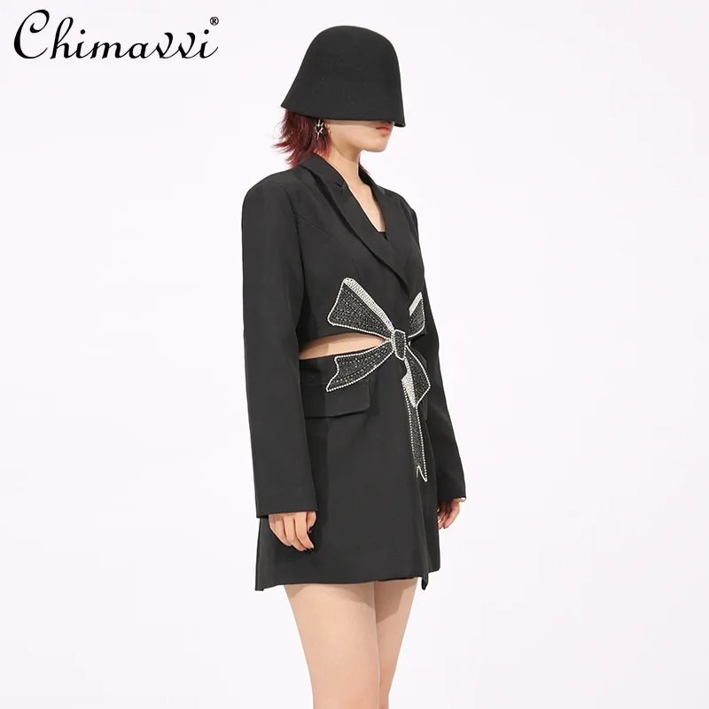 French Socialite Luxury Blazers V-neck Long Sleeve Single-breasted Splicing Diamond Bow High Waist Slim Long Jackets Coats Women
French Socialite Luxury Blazers V-neck Long Sleeve Single-breasted Splicing Diamond Bow High Waist Slim Long Jackets Coats Women