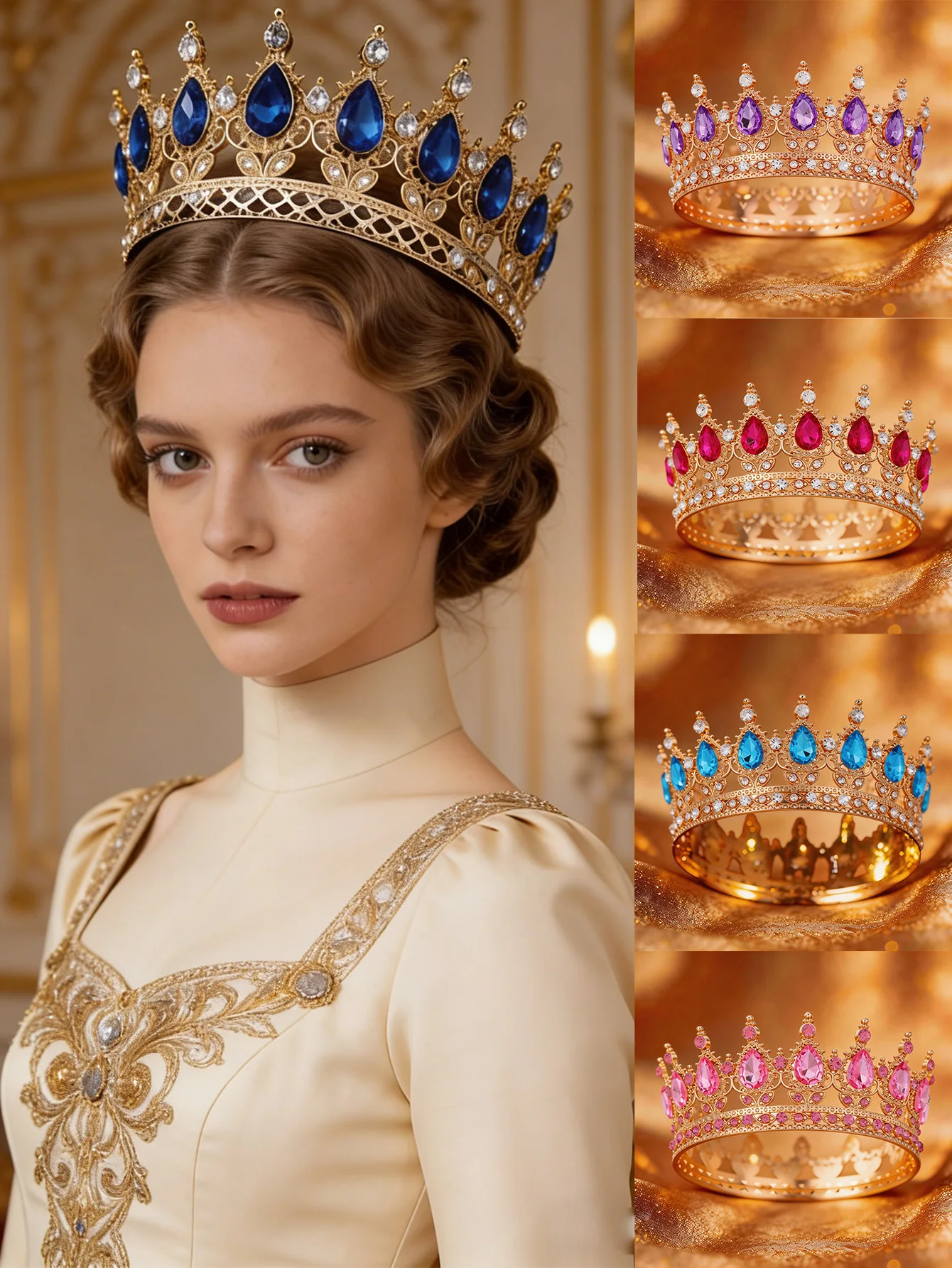 Multi-colored Baroque-style bridal tiara headpiece, perfect for wedding and dinner accessories
Multi-colored Baroque-style bridal tiara headpiece, perfect for wedding and dinner accessories