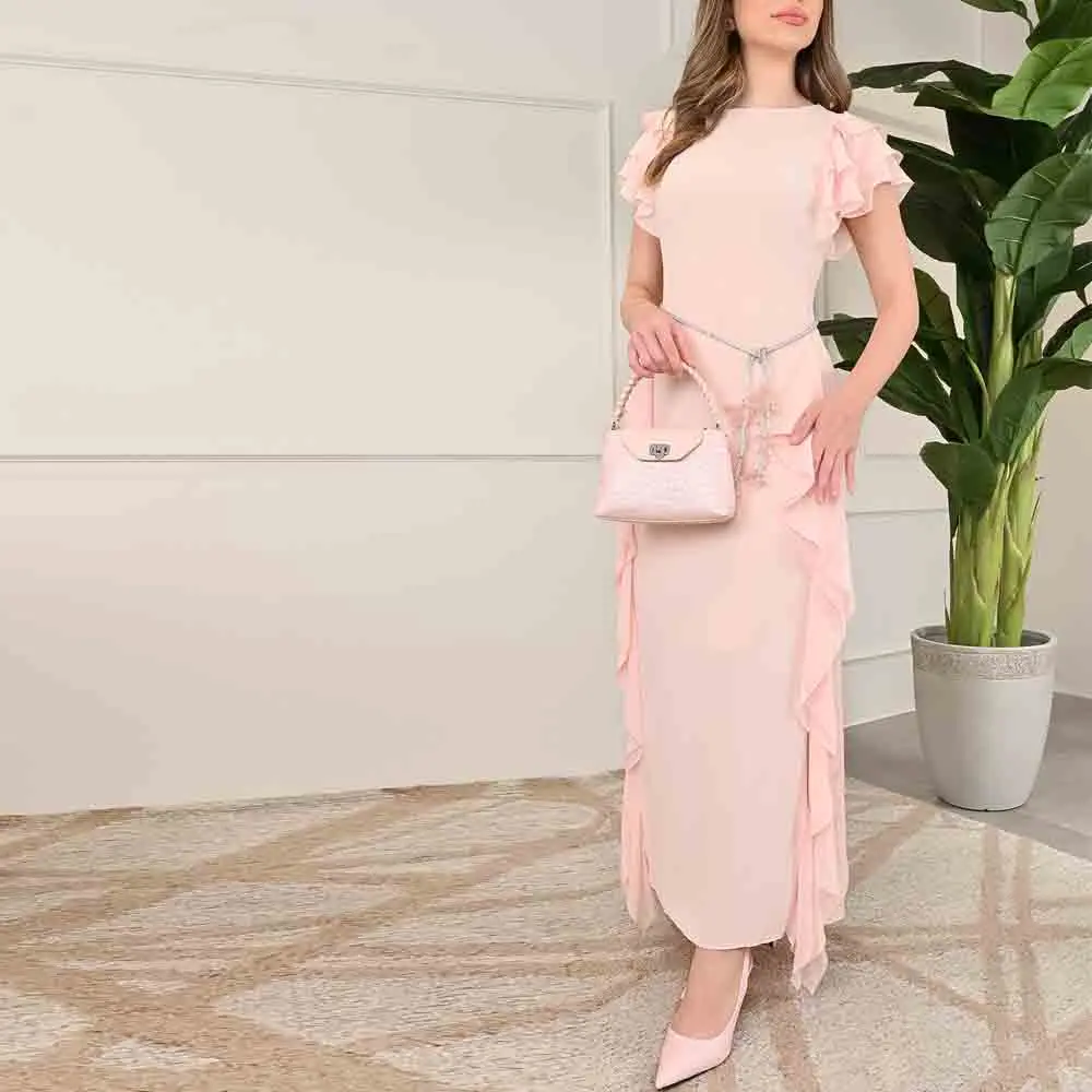 Customized Blush Pink Chiffon Prom Dress Ruffle Sleeves Ankle Length Evening Party Gown Floral Tassel Formal Maxi Dresses
Customized Blush Pink Chiffon Prom Dress Ruffle Sleeves Ankle Length Evening Party Gown Floral Tassel Formal Maxi Dresses