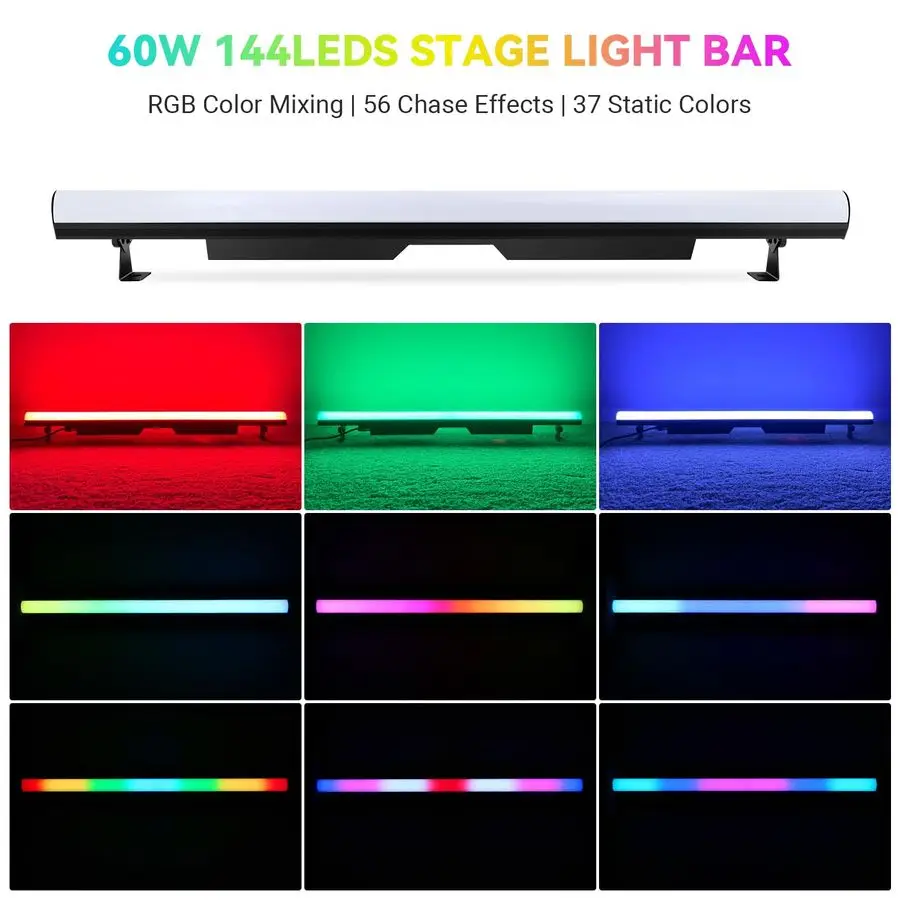 Stage Light Bar 60W 144LEDs RGB DJ Lights Bar DMX amp Sound Activated 56 Chase Effects amp 37 Static Colours Uplights for Events
Stage Light Bar 60W 144LEDs RGB DJ Lights Bar DMX amp Sound Activated 56 Chase Effects amp 37 Static Colours Uplights for Events
