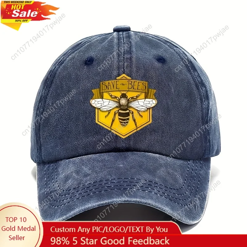 Adjustable baseball cap with hexagonal bee pattern and "Save the Bees" print for men
Adjustable baseball cap with hexagonal bee pattern and "Save the Bees" print for men
