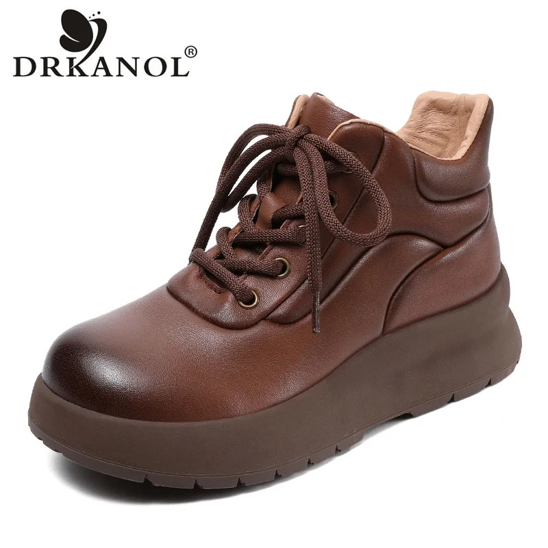 DRKANOL Women Genuine Leather Boots Literary Style Thick Sole Platform Wedges Heel Comfort Ankle Boots Ladies Winter Warm Shoes
DRKANOL Women Genuine Leather Boots Literary Style Thick Sole Platform Wedges Heel Comfort Ankle Boots Ladies Winter Warm Shoes