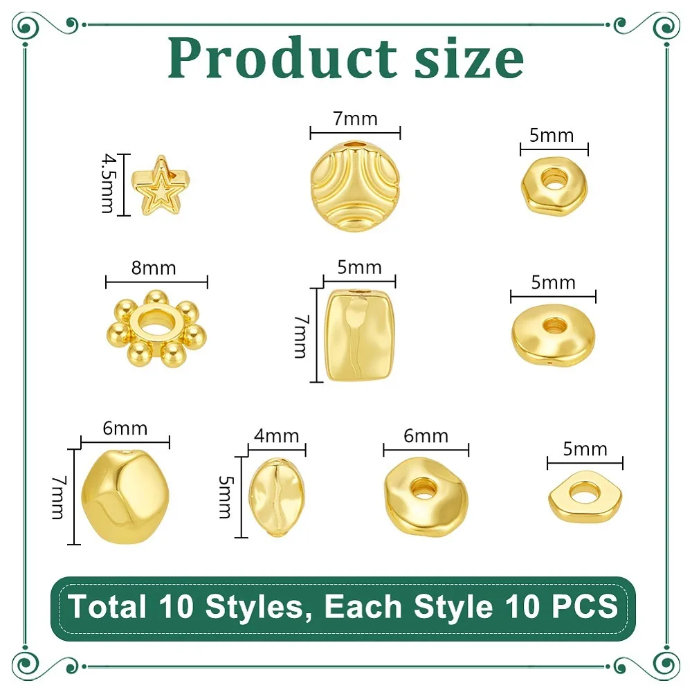 100Pcs 10 Styles Alloy Spacer Beads Golden Mixed Shapes 4.5mm
100Pcs 10 Styles Alloy Spacer Beads Golden Mixed Shapes 4.5mm