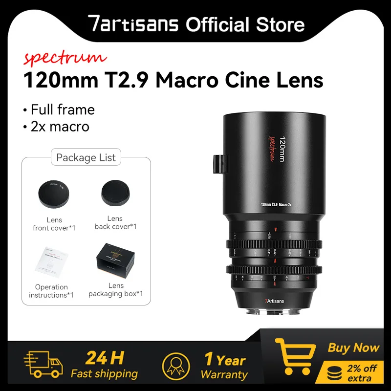 7artisans 120mm T2.9 Macro 2X Spectrum Series Prime Cinema Lens for Canon RF R6 RED Sony E A7m4 FX3 Leica SL SIGMA FP Nikon Z Z9
7artisans 120mm T2.9 Macro 2X Spectrum Series Prime Cinema Lens for Canon RF R6 RED Sony E A7m4 FX3 Leica SL SIGMA FP Nikon Z Z9