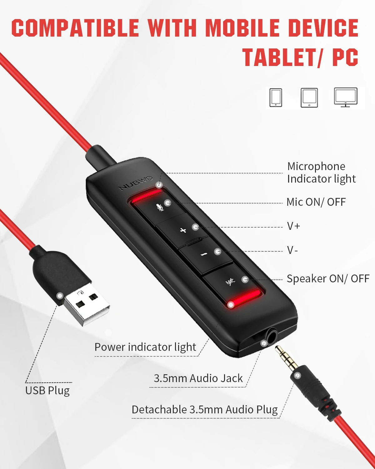 S827138f8323e4fcabb094b2f63459459k NUBWO HW01 USB Headphone 3.5mm Computer Headset with Mic Noise Cancelling for Laptop PC Business Office Headsets for Cell Phone