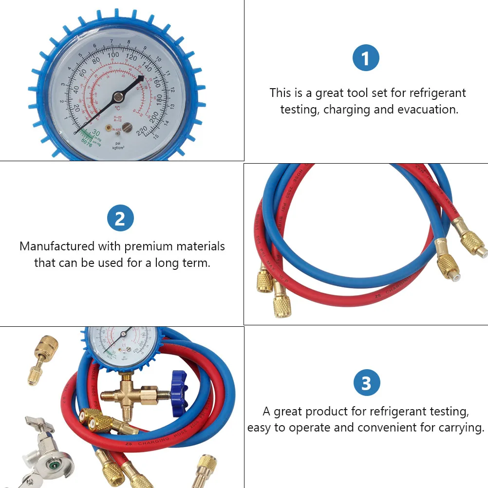 Manifold Gauge Set Refrigerant Adapters Car A/ Refrigeration System Pressure Testing Tool Kit
Manifold Gauge Set Refrigerant Adapters Car A/ Refrigeration System Pressure Testing Tool Kit