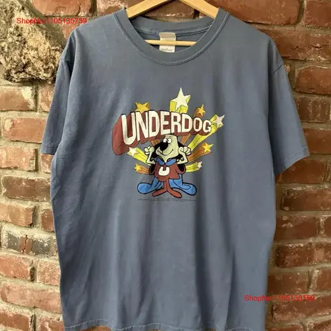 Vintage 2000s Y2K Underdog T Shirt L Cartoon Flocked vintage Washed Unisex designer clothes streetwear Top For Everyday Wear