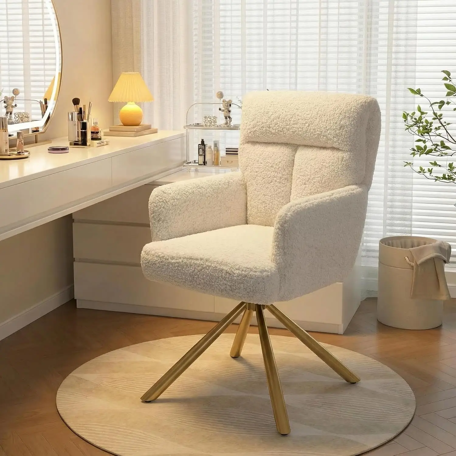 Vanity Chair No Wheels Upholstered Teddy Vanity Chair with Back Gold Metal Criss Cross Home Office Desk Chair Boucle Accent Chai
Vanity Chair No Wheels Upholstered Teddy Vanity Chair with Back Gold Metal Criss Cross Home Office Desk Chair Boucle Accent Chai