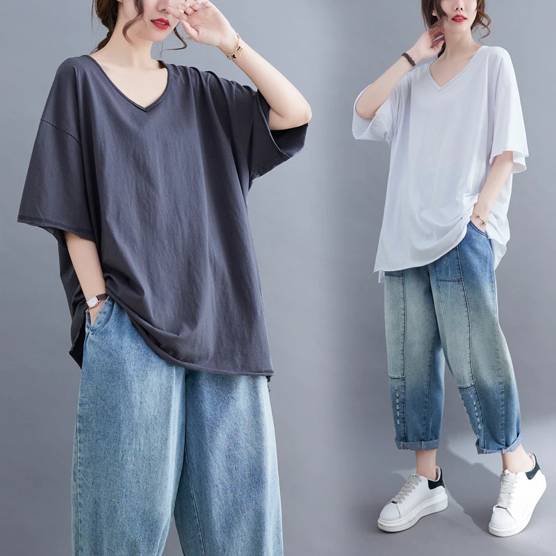 plus Size Women's Color ort Sve T-irt V-Ne Loose Fit Bamboo Cotton Summer Top Slimming Effect Base irt
plus Size Women's Color ort Sve T-irt V-Ne Loose Fit Bamboo Cotton Summer Top Slimming Effect Base irt
