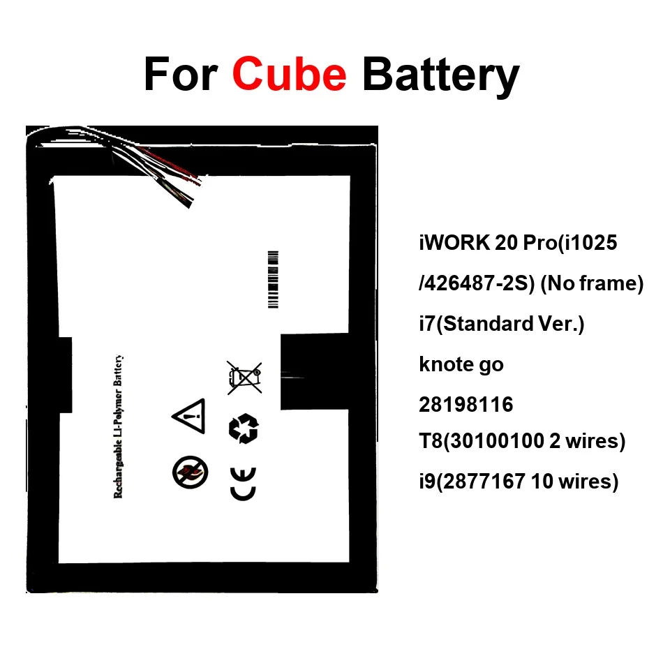 Battery i7(Standard Ver.) T8(30100100 2 Wires) i9(2877167 10 Wires) For Cube 1X 8X I7 I9 Iwork Knote T8 20 2877167 Laptop Pro 4G
Battery i7(Standard Ver.) T8(30100100 2 Wires) i9(2877167 10 Wires) For Cube 1X 8X I7 I9 Iwork Knote T8 20 2877167 Laptop Pro 4G