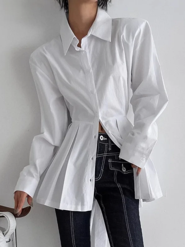 Новинка 2026, осенняя однотонная офисная рубашка для похудения для женщин, рубашки с длинными рукавами и лацканами в стиле пэчворк, со складками подол, темпераментные рубашки, женская мода
Новинка 2026, осенняя однотонная офисная рубашка для похудения для женщин, рубашки с длинными рукавами и лацканами в стиле пэчворк, со складками подол, темпераментные рубашки, женская мода