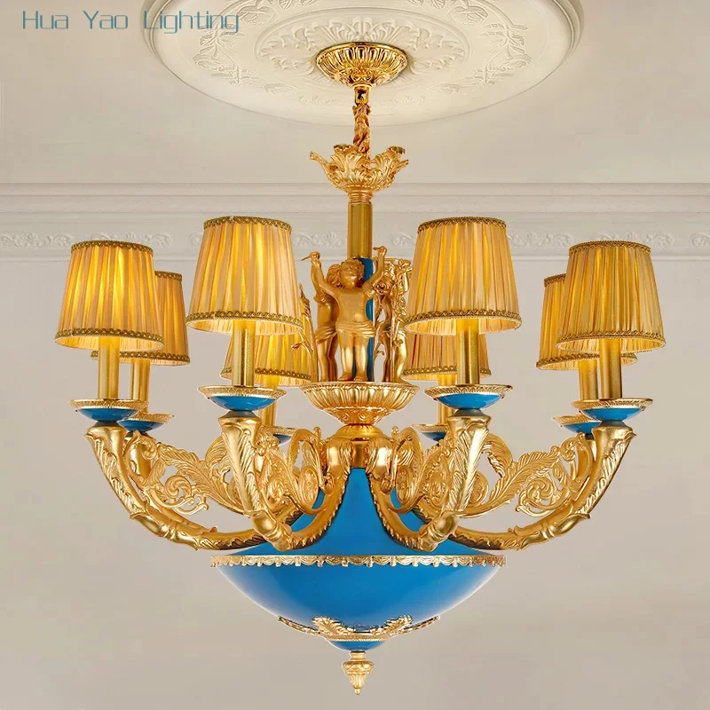 French Vintage Copper Golden Pendant Lights Luxury Villa Living Room Lamps Fabric Brass Blue Chandelier
French Vintage Copper Golden Pendant Lights Luxury Villa Living Room Lamps Fabric Brass Blue Chandelier