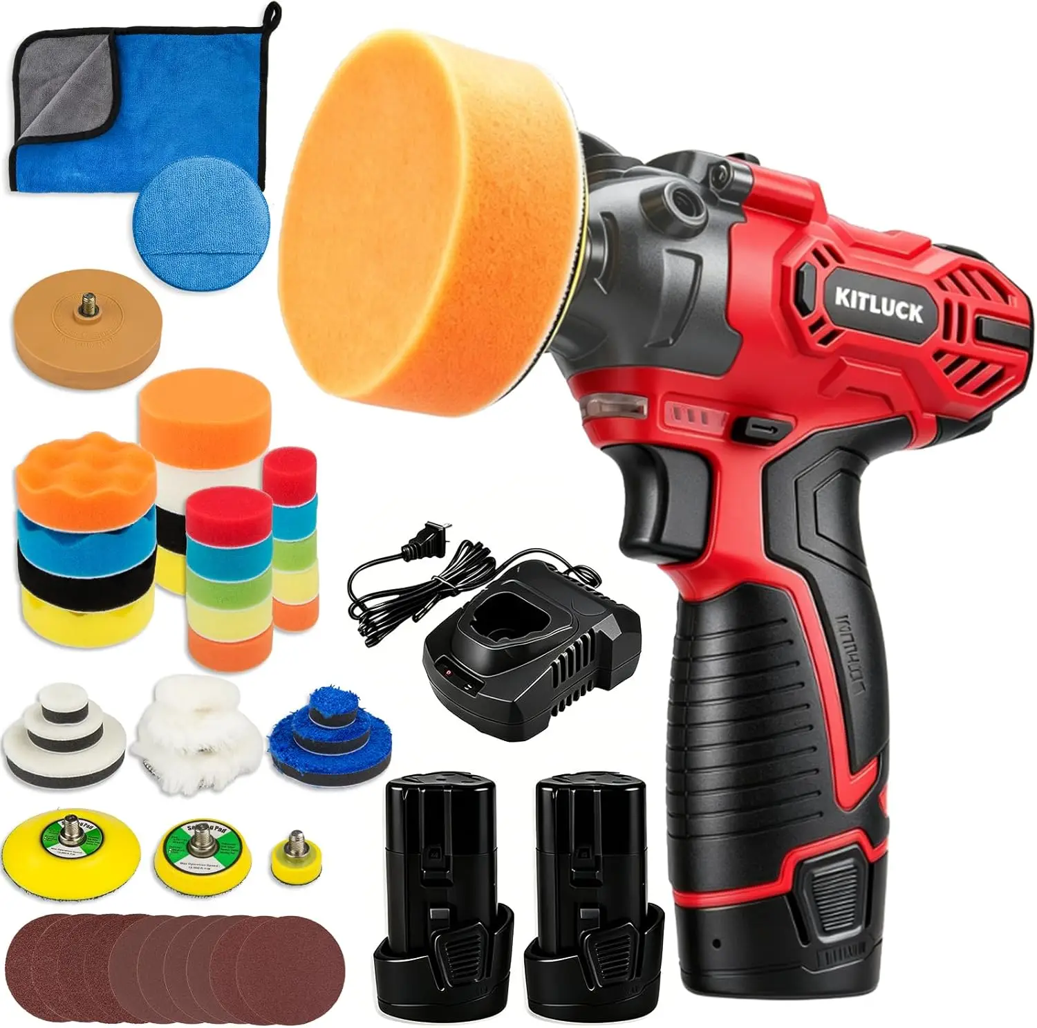 Cordless Buffer Polisher, 12V Mini Wax Buffer & Sander with 2x2.5Ah Battery & Charger, 1/2/3" Backing Plate, 40pcs Pads, Variable Speed for Car Detailing
Cordless Buffer Polisher, 12V Mini Wax Buffer & Sander with 2x2.5Ah Battery & Charger, 1/2/3" Backing Plate, 40pcs Pads, Variable Speed for Car Detailing