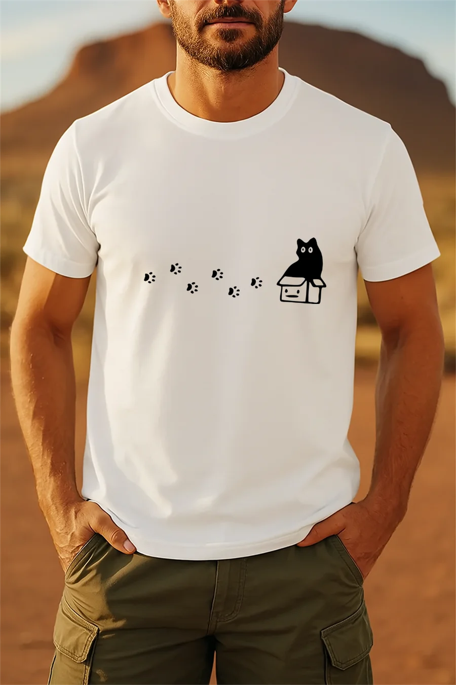 Men's new summer cardboard cat print T-shirt, comfortable and casual solid color round neck short sleeved shirt
Men's new summer cardboard cat print T-shirt, comfortable and casual solid color round neck short sleeved shirt
