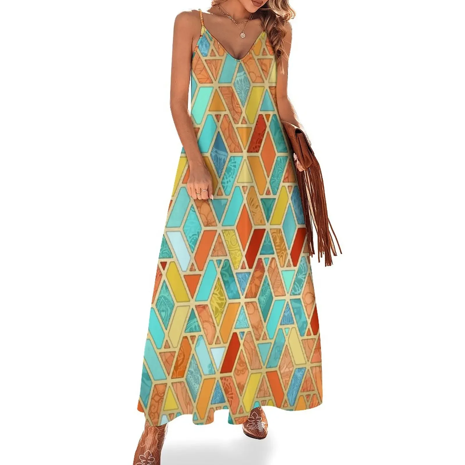 Tangerine & Turquoise Geometric Tile Pattern Sleeveless Dress dresses for prom Long veiled dresses
Tangerine & Turquoise Geometric Tile Pattern Sleeveless Dress dresses for prom Long veiled dresses