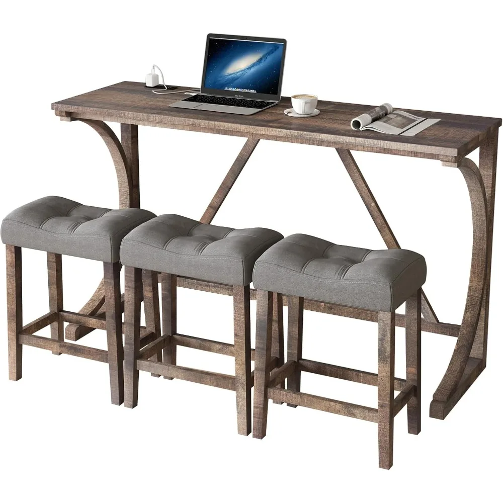 4 Piece Bar Table Set with Power Outlet, 59'' Dining Bar Table and Chairs Set, Industrial Breakfast Table with 3 Padded Stools
4 Piece Bar Table Set with Power Outlet, 59'' Dining Bar Table and Chairs Set, Industrial Breakfast Table with 3 Padded Stools