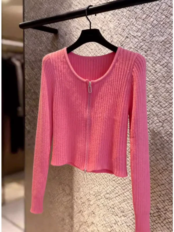 Spring 2026 Women's Pink Double Zipper Casual Knitted Open Cardigan Slimming Design Soft Style Long Sleeve Sweater Jacket
Spring 2026 Women's Pink Double Zipper Casual Knitted Open Cardigan Slimming Design Soft Style Long Sleeve Sweater Jacket