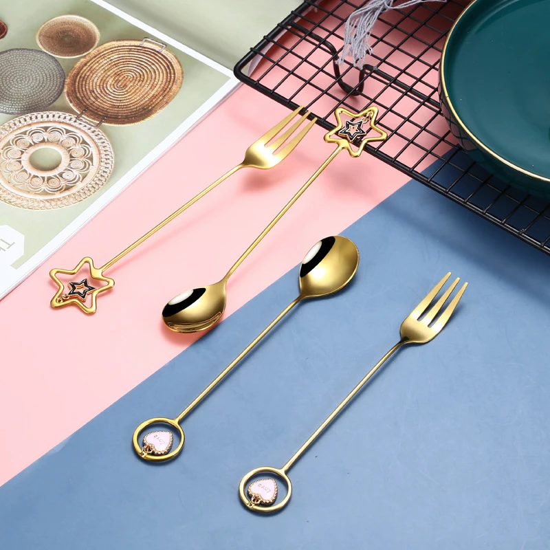 Pentagram and Heart Design Gold Stainless Steel 304 Fruit Fork Dessert Fork and Coffee Spoon Teaspoon for Home/Coffee Shop
Pentagram and Heart Design Gold Stainless Steel 304 Fruit Fork Dessert Fork and Coffee Spoon Teaspoon for Home/Coffee Shop