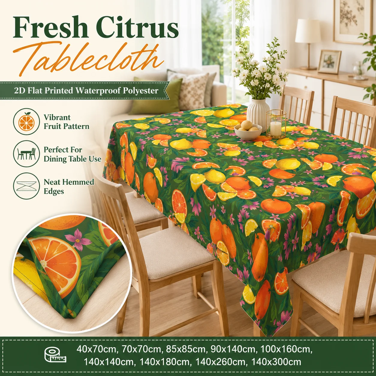 Tropical Fruit Tablecloth Waterproof Polyester 2D Flat Printed Botanical Orange Lemon Desk Cover Spring Summer Home Decor
Tropical Fruit Tablecloth Waterproof Polyester 2D Flat Printed Botanical Orange Lemon Desk Cover Spring Summer Home Decor