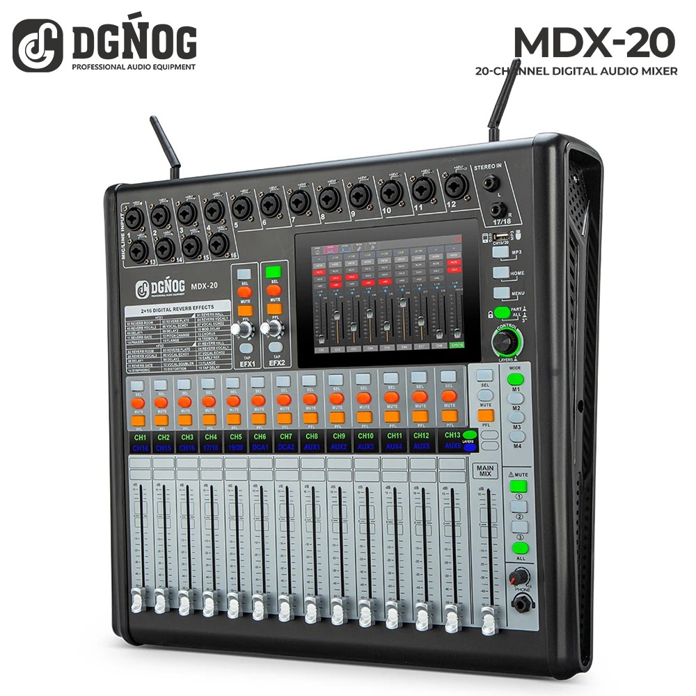 20-CH Digital USB Audio Mixer Professional Audio Mixing Console Built-in Effects Suitable for Stage Performance DGNOG MDX-20
20-CH Digital USB Audio Mixer Professional Audio Mixing Console Built-in Effects Suitable for Stage Performance DGNOG MDX-20