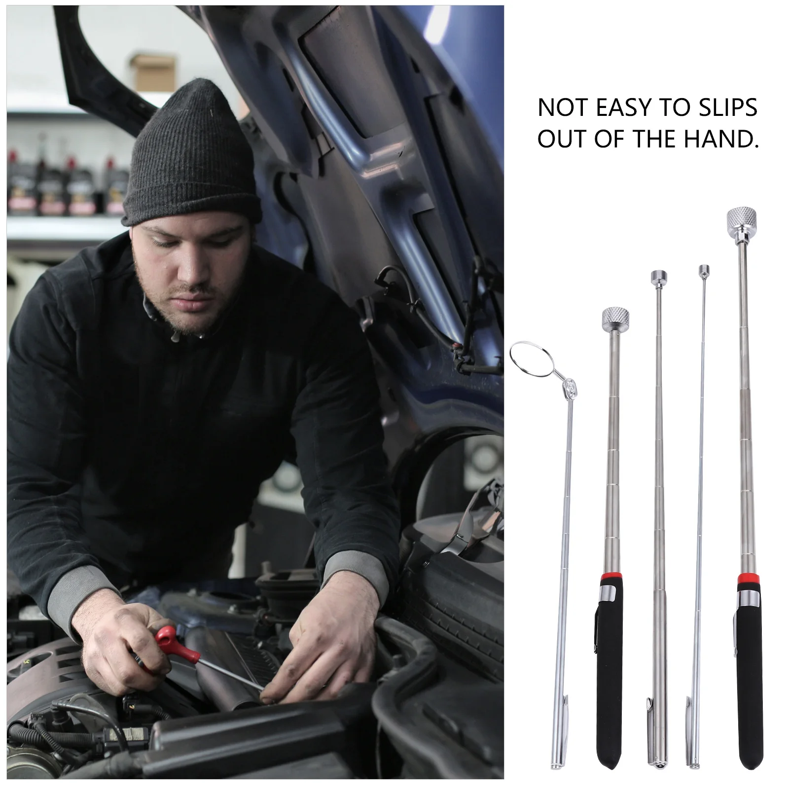 5 Pcs Mirror for Car Maintenance Telescoping Pick up Rods Grabber Tool Inspection Mirror Flexible 360 Swivel Glass 
5 Pcs Mirror for Car Maintenance Telescoping Pick up Rods Grabber Tool Inspection Mirror Flexible 360 Swivel Glass