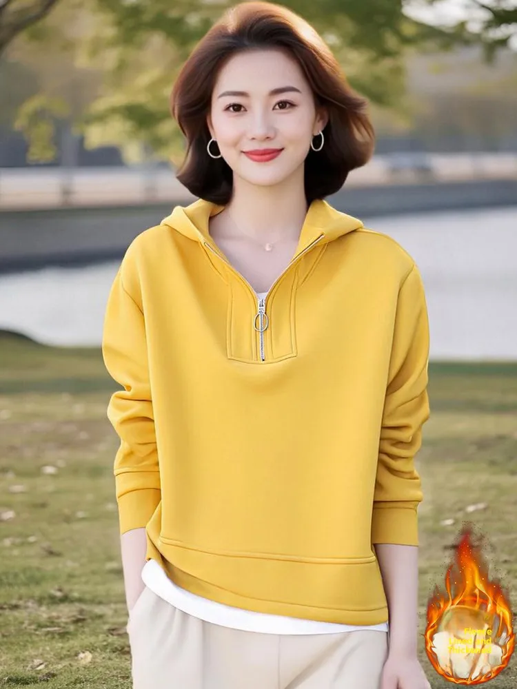 Ladies' Loose Fit Long Sleeve Hoodie Thickened Fleece Cotton Zipper Design Comfortable Casual Style Spring Autumn Wear
Ladies' Loose Fit Long Sleeve Hoodie Thickened Fleece Cotton Zipper Design Comfortable Casual Style Spring Autumn Wear