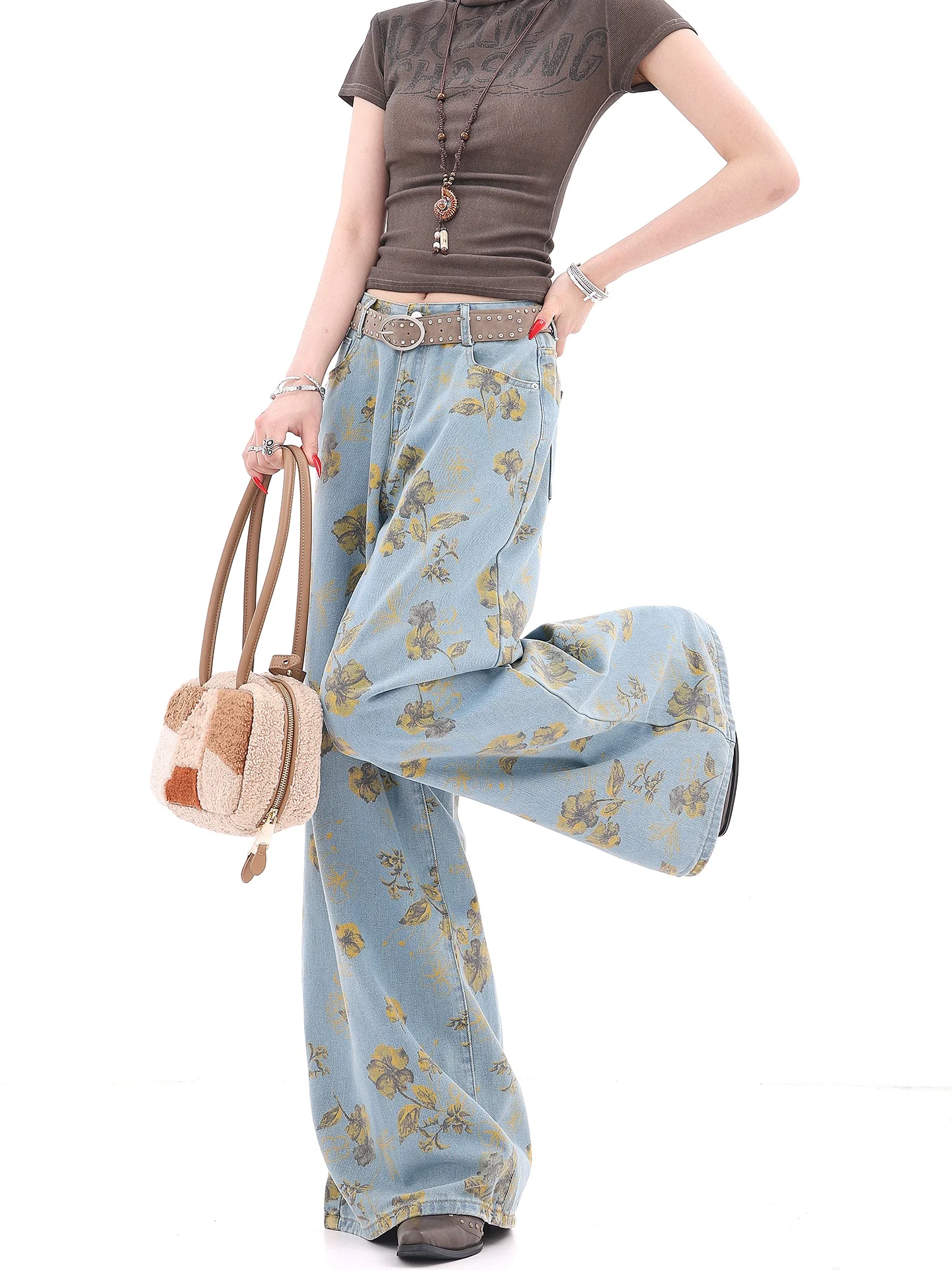 Loose Wide Leg Plant Floral Print Denim Pants Women's Casual Versatile Lazy Sle Long Trousers Retro Wa l Waist
Loose Wide Leg Plant Floral Print Denim Pants Women's Casual Versatile Lazy Sle Long Trousers Retro Wa l Waist