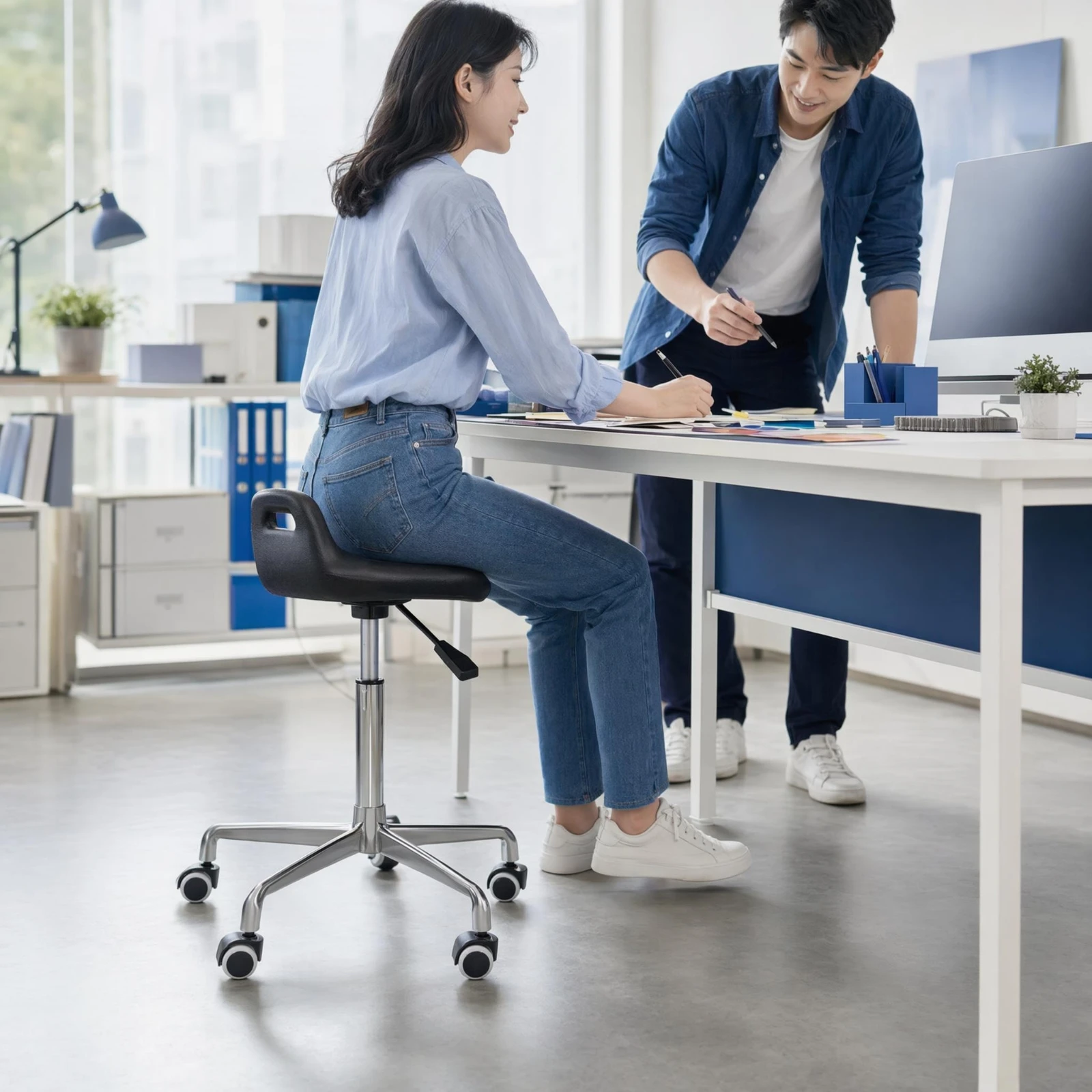 Height-Adjustable Stool Compact Stool with a Gas Lift Chair Smooth Furniture Ergonomic for Professionals, Office, Workshop
Height-Adjustable Stool Compact Stool with a Gas Lift Chair Smooth Furniture Ergonomic for Professionals, Office, Workshop