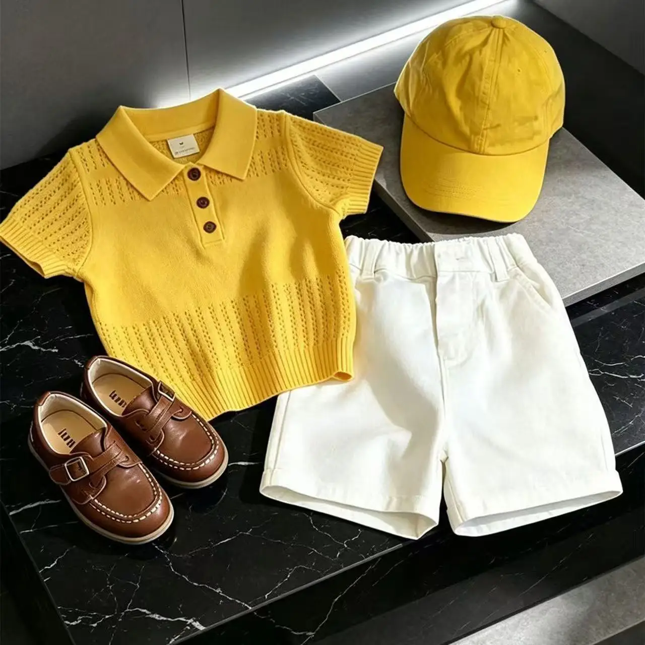 Boys Summer Set 2026 New Children Ice Silk Polo Shirt and Casual Shorts Set Kids Yellow Knitted 2 Piece Clothing
Boys Summer Set 2026 New Children Ice Silk Polo Shirt and Casual Shorts Set Kids Yellow Knitted 2 Piece Clothing