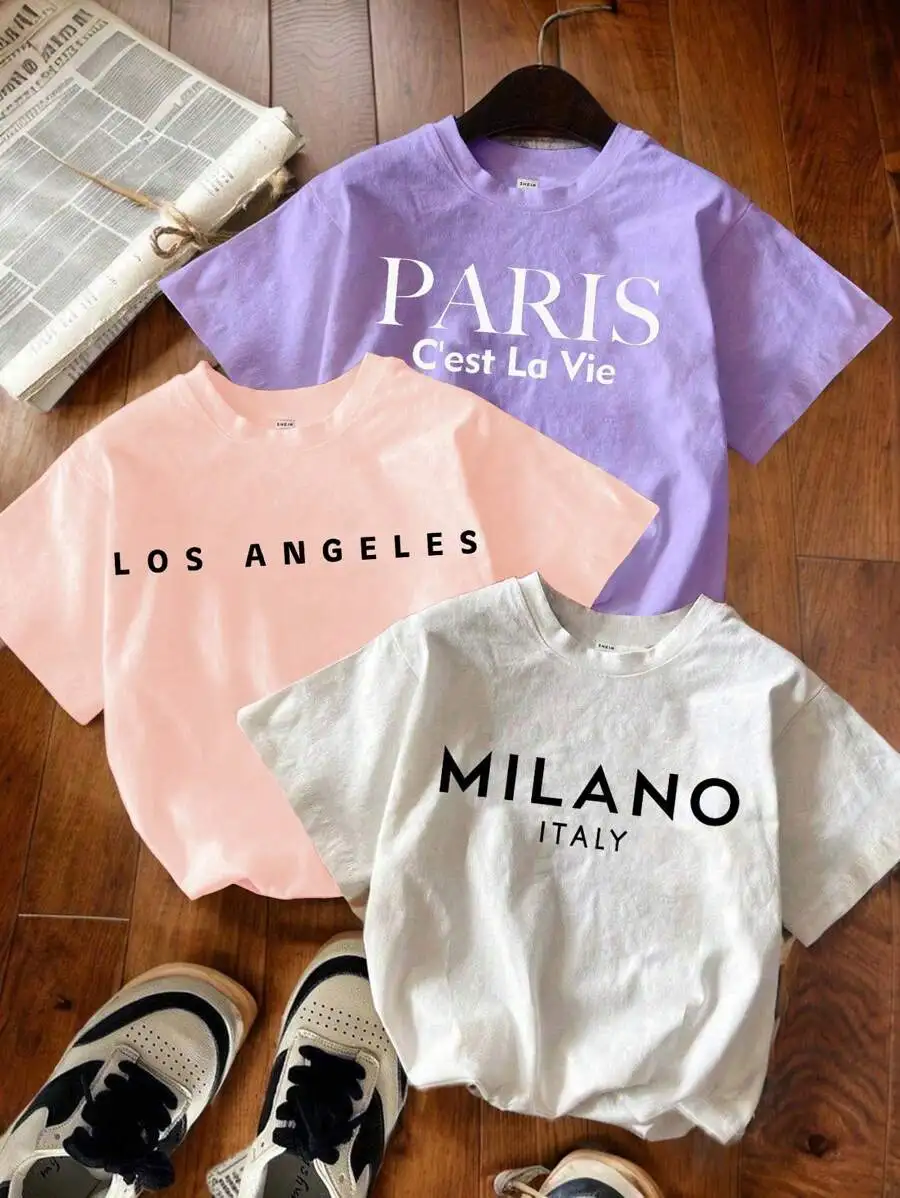 Casual Short Sleeve Letter Print T-Shirt for Kids - Soft Cotton, Loose Fit
Casual Short Sleeve Letter Print T-Shirt for Kids - Soft Cotton, Loose Fit