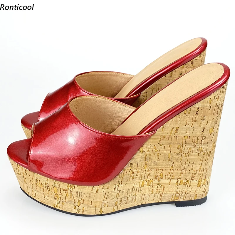 Ronticool Handmade Women Glossy Mules Sandals Cork Wedges Heel Open Toe Gorgeous Red Party Shoes Women Plus Size 35-52
Ronticool Handmade Women Glossy Mules Sandals Cork Wedges Heel Open Toe Gorgeous Red Party Shoes Women Plus Size 35-52