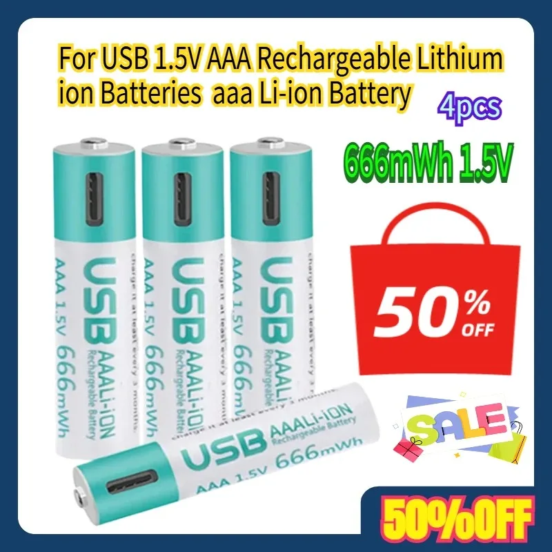 4pcs For USB 1.5V AAA Rechargeable Lithium ion Batteries 666mWh 1.5V aaa Li-ion Battery
4pcs For USB 1.5V AAA Rechargeable Lithium ion Batteries 666mWh 1.5V aaa Li-ion Battery