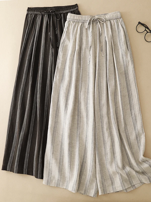 Authentic High Waist Wide Leg Pants Elastic Waist Casual Commute Style Striped Women's Summer Cotton Leisure Trousers
Authentic High Waist Wide Leg Pants Elastic Waist Casual Commute Style Striped Women's Summer Cotton Leisure Trousers