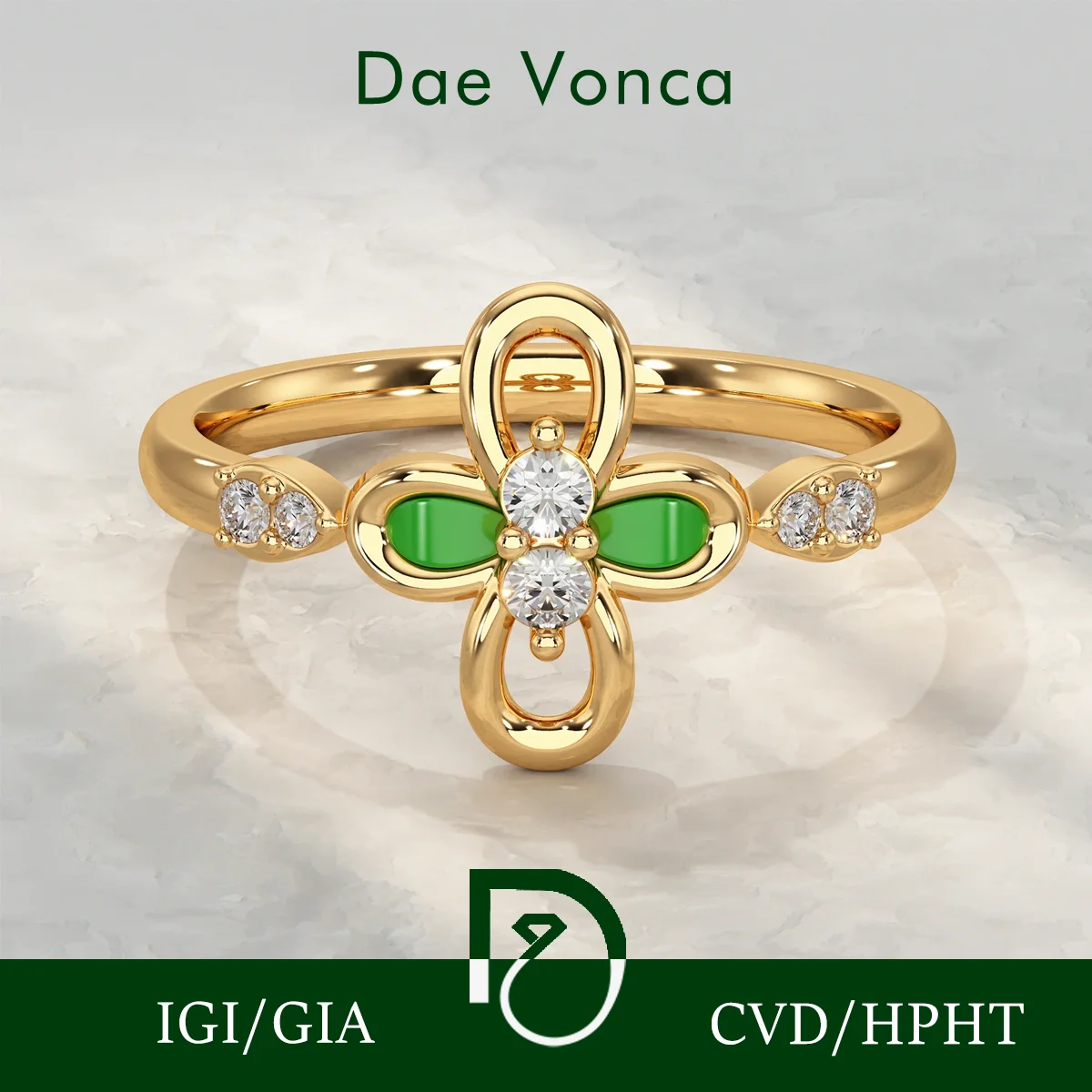 Floral Shaped Lab Created Diamond Ring with Green Enamel Accent Round Cut Lab Diamond Ring 9K/14K/18K Yellow Gold Wedding Ring
Floral Shaped Lab Created Diamond Ring with Green Enamel Accent Round Cut Lab Diamond Ring 9K/14K/18K Yellow Gold Wedding Ring